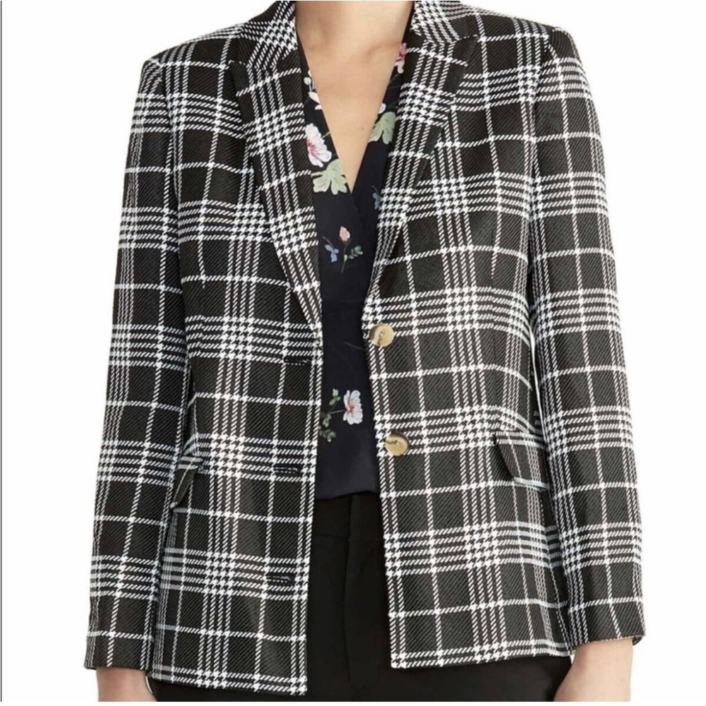 RACHEL ROY Collection Plaid Blazer Jacket Black White 1X